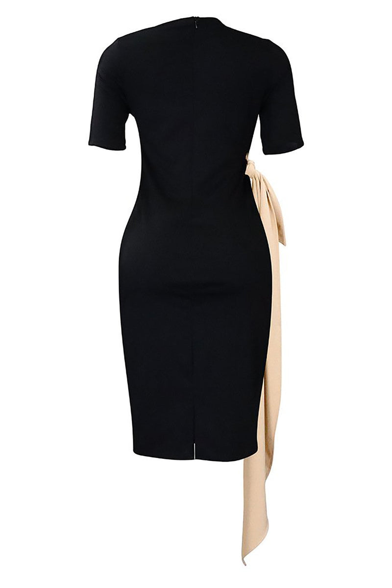 Load image into Gallery viewer, Black Bodycon Slanted Collar Work Dress