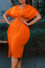 Load image into Gallery viewer, Bodycon V Neck Slit Orange Work Dress With Belt