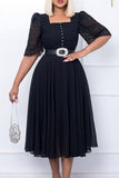 A Line Patchwork Beaded Black Work Dress With Belt