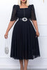 Load image into Gallery viewer, A Line Patchwork Beaded Black Work Dress With Belt