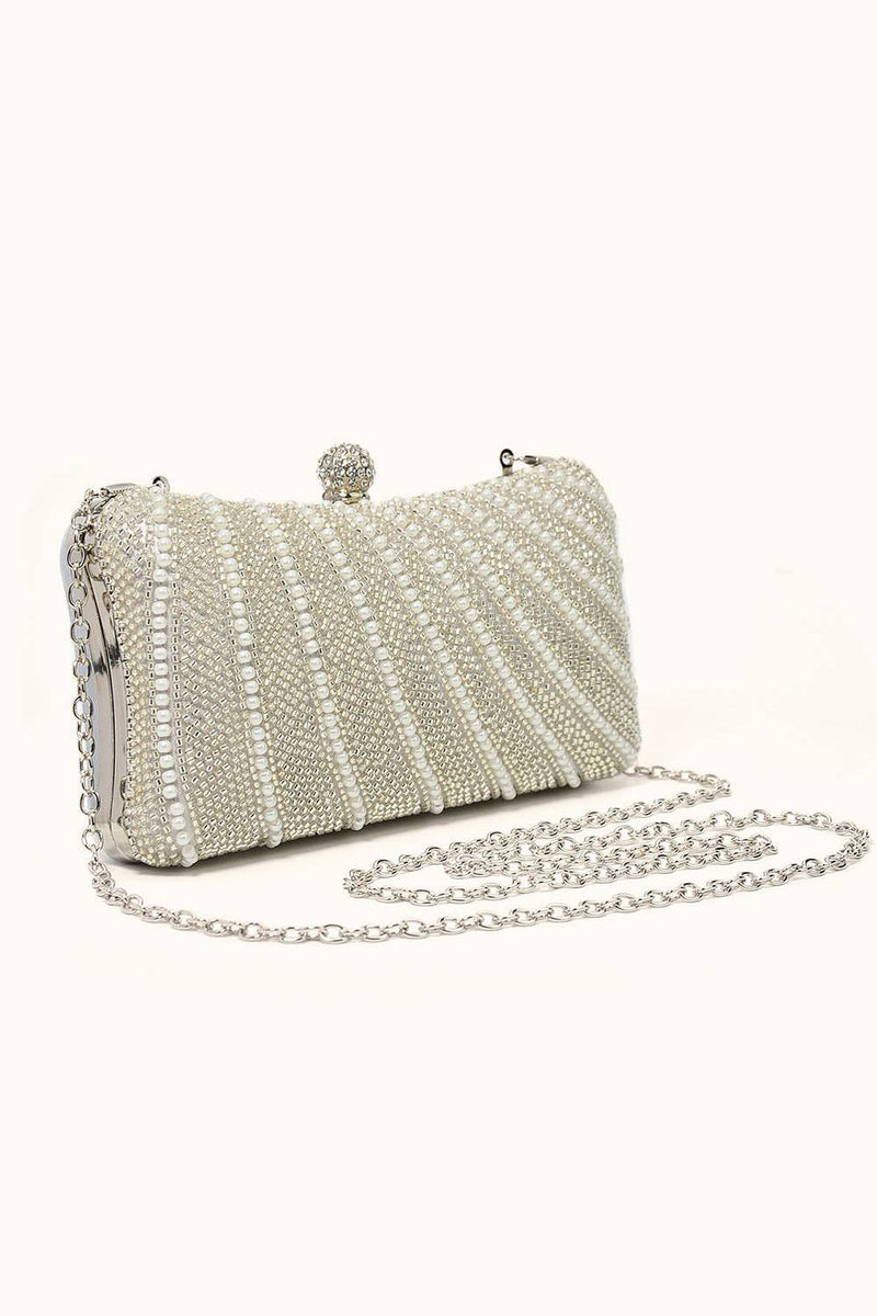 Load image into Gallery viewer, Golden Sparkly Rhinestone Pearl Clutch Bag