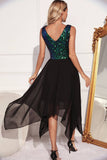 Black Green Sequin A-line Sleeveless Asymmetrical Cocktail Dress