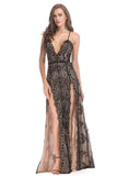 Black Spaghetti Strap Deep V-neck Long Evening Dress