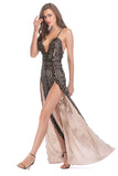 Black Spaghetti Strap Deep V-neck Long Evening Dress