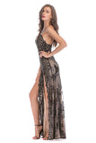 Black Spaghetti Strap Deep V-neck Long Evening Dress