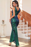 Black Sequin V-neck Sleeveless Mermaid Long Evening Party Dress