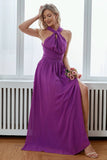 Purple Halter Neck A-line Long Bridesmaid Dress