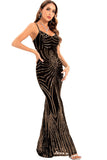 Black Sequin Spaghetti Strap Backless Bodycon Long Evening Dress