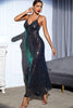 Load image into Gallery viewer, Black Sequin Spaghetti Strap Backless V-Neck Long Formal Dress