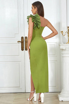 Green One Shoulder Bodycon Long Formall Dress