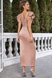 Blush Square Neck Cap Sleeves Bodycon Long Party Dress