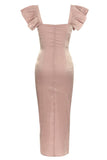 Blush Square Neck Cap Sleeves Bodycon Long Party Dress