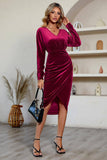 Black Long Sleeves Velvet Holiday Party Dress