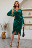 Black Long Sleeves Velvet Holiday Party Dress