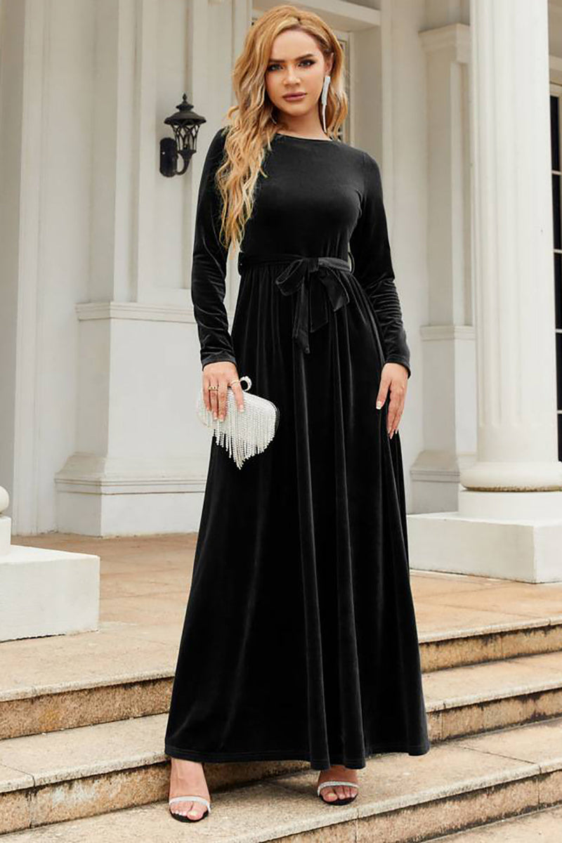 Load image into Gallery viewer, Long Sleeves A Line Velvet Holiday Party Dress