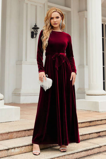 Long Sleeves A Line Velvet Holiday Party Dress