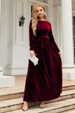 Long Sleeves A Line Velvet Holiday Party Dress