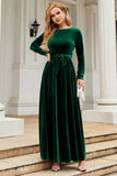 Long Sleeves A Line Velvet Holiday Party Dress