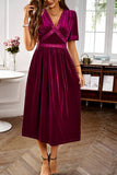 Velvet V-neck A Line Holiday Party Dress