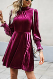 Burgundy Long Sleeves A Line Velvet Holiday Party Dress