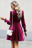 Burgundy Long Sleeves A Line Velvet Holiday Party Dress