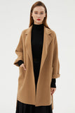 Black Long Notched Lapel Reversible Wool Coat with Belt