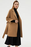 Black Long Notched Lapel Reversible Wool Coat with Belt