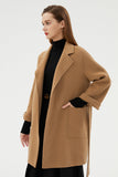 Black Long Notched Lapel Reversible Wool Coat with Belt