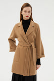 Black Long Notched Lapel Reversible Wool Coat with Belt