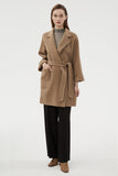 Black Long Notched Lapel Reversible Wool Coat with Belt