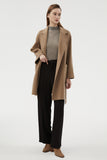 Black Long Notched Lapel Reversible Wool Coat with Belt