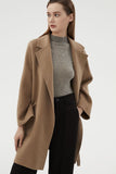 Black Long Notched Lapel Reversible Wool Coat with Belt