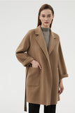 Black Long Notched Lapel Reversible Wool Coat with Belt