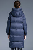 Navy Long Winter Down Jacket With Pockets