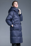 Navy Long Winter Down Jacket With Pockets