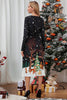 Load image into Gallery viewer, Christmas Printed Black Long Sleeve Holiday Dress