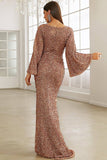 Burgundy Sparkly Sequin Mermaid Long Holiday Dress