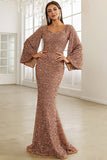 Burgundy Sparkly Sequin Mermaid Long Holiday Dress