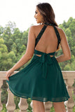 Halter Dark Green Sparkly Sequin Short Holiday Dress