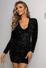 Load image into Gallery viewer, Black Sparkly Sequin Deep V-Neck Short Party Dress