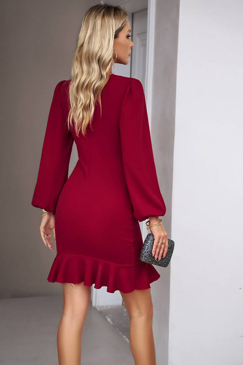 Load image into Gallery viewer, Black Ruched Long Sleeve Short Party Dress With Ruffles