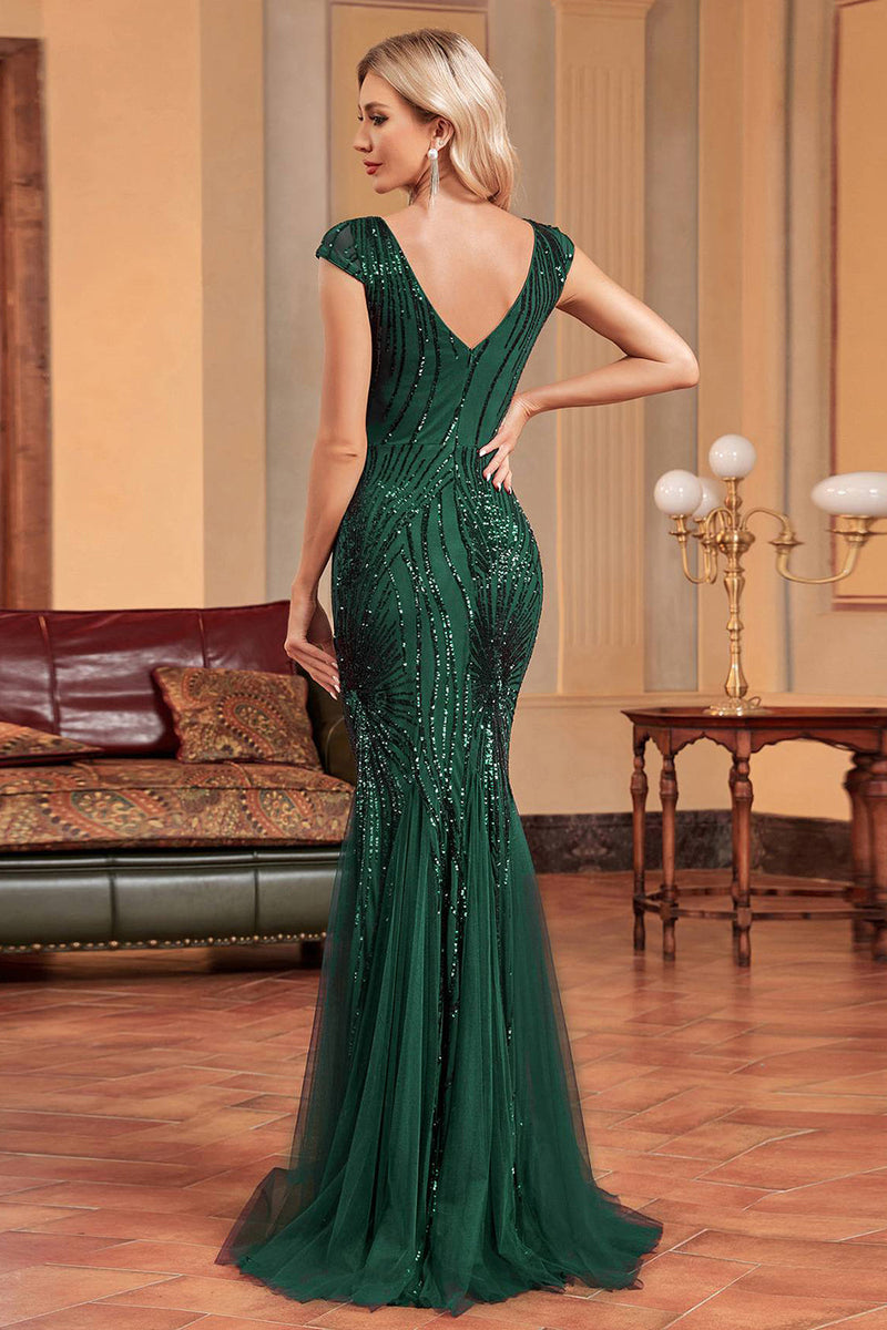 Load image into Gallery viewer, Dark Green Mermaid Sequins Formal Dress
