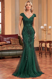 Dark Green Mermaid Sequins Formal Dress