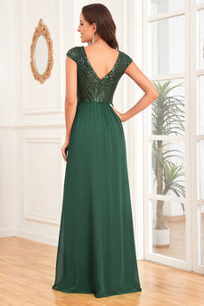 Dark Green V-Neck A Line Formal Dress with Sequins