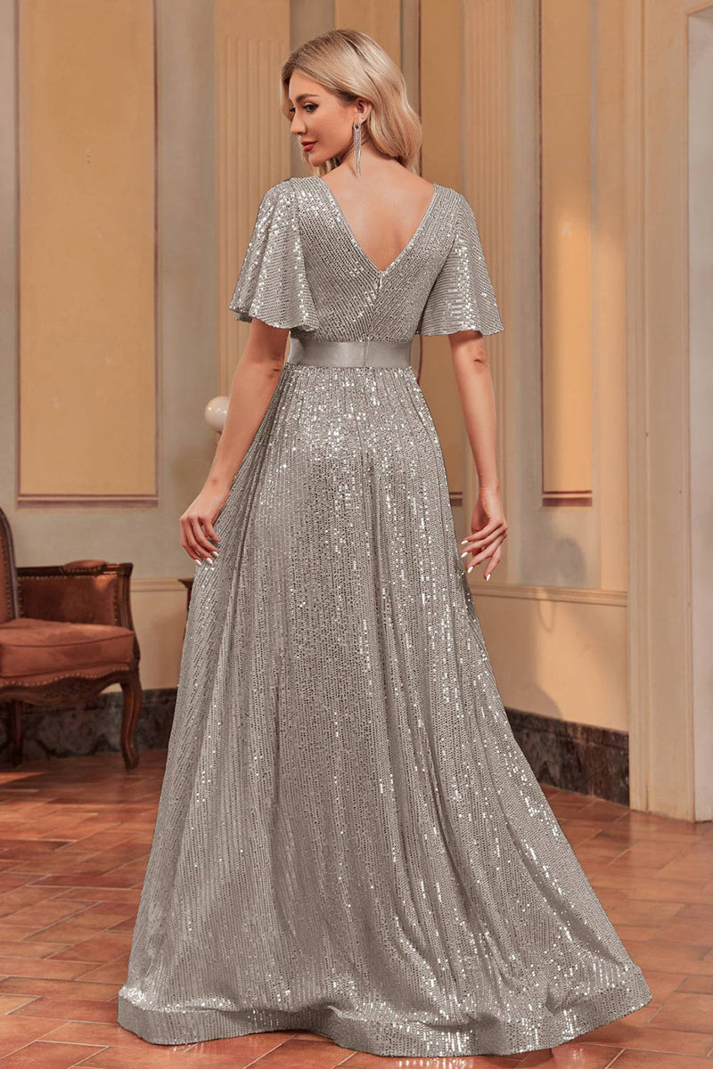 Load image into Gallery viewer, Royal Blue Sequins A-Line V-Neck Formal Dress