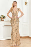 Beading Golden Sheath Formal Dress with V-neck