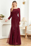 Long Sleeves Mermaid Sequins Formal Dress