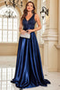Load image into Gallery viewer, Navy Satin A-Line Formal Dress with Sequins