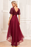 Burgundy High-low A-Line Formal Dress with Sequins