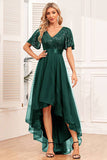 Burgundy High-low A-Line Formal Dress with Sequins